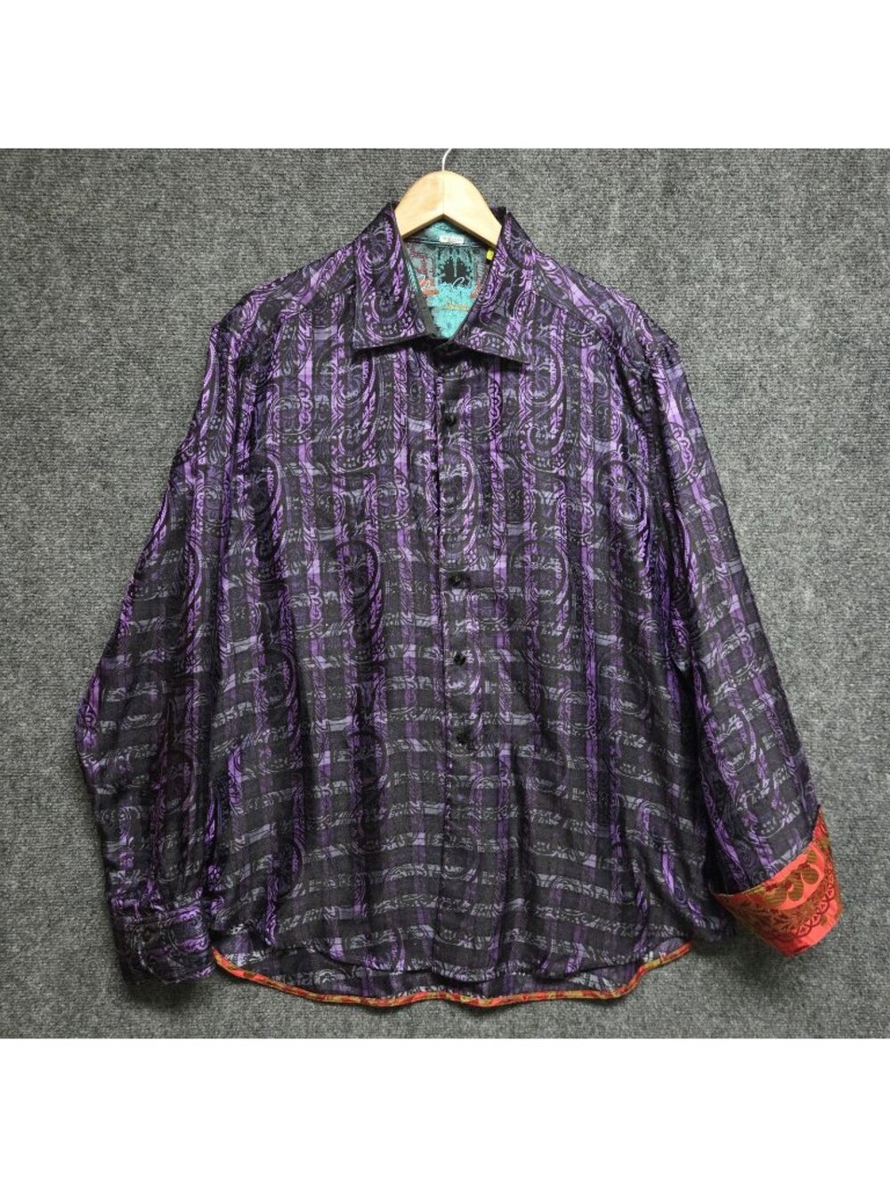 Robert Graham Limited Edition Shirt Men 2XL Purple Paisley Preppy MISING BUTTONS